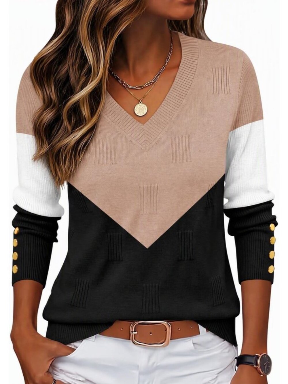 X-Large Women's V-Neck Sweater with Buttons - Effortless Style for All Occasions